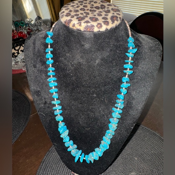 Large Vintage Natural Turquoise Nugget Necklace - Picture 2 of 4